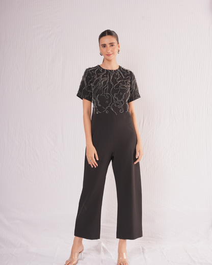 3D BEADS JUMPSUIT WITH BACK TRAIL