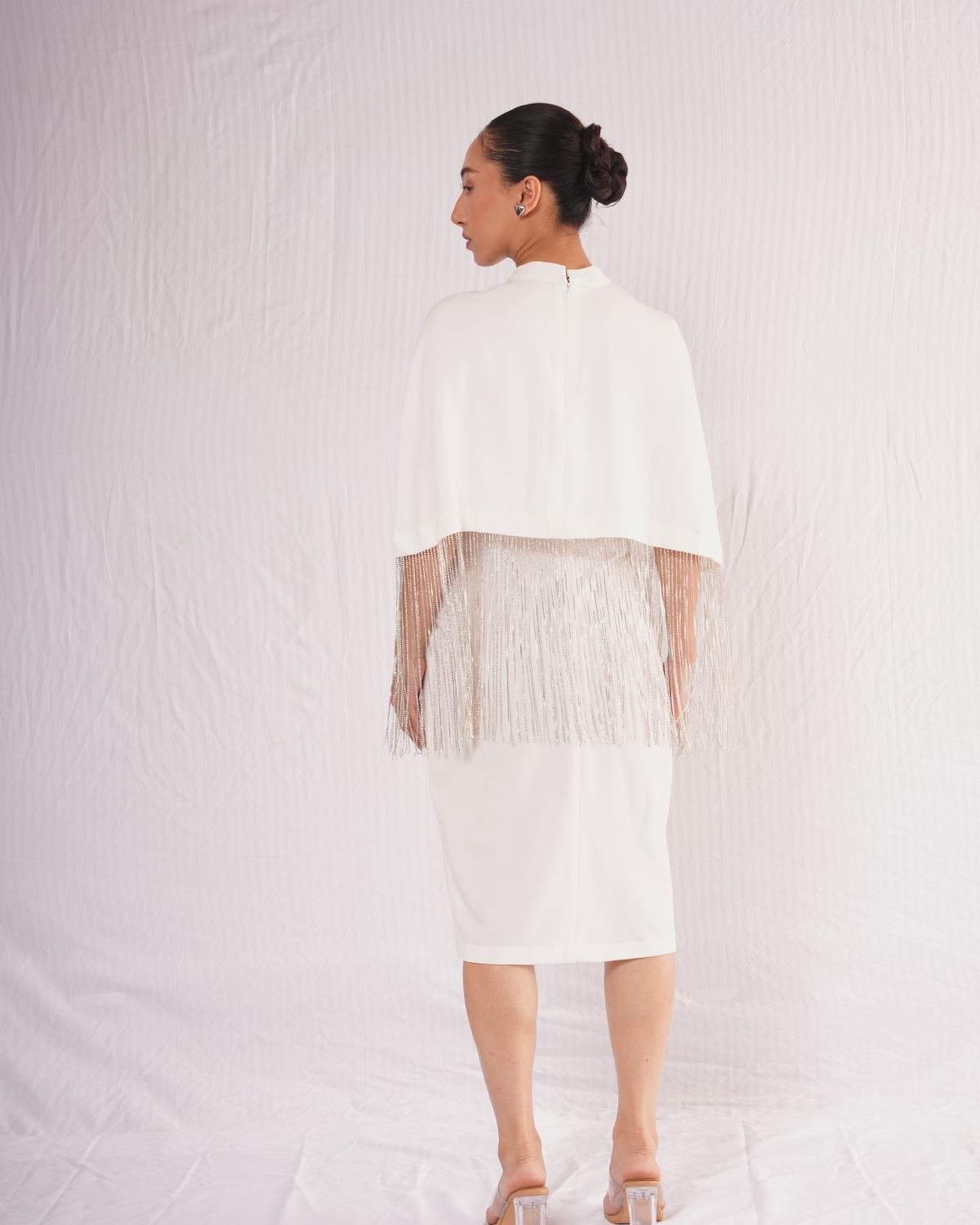 BLING ON WHITE CAPE DRESS