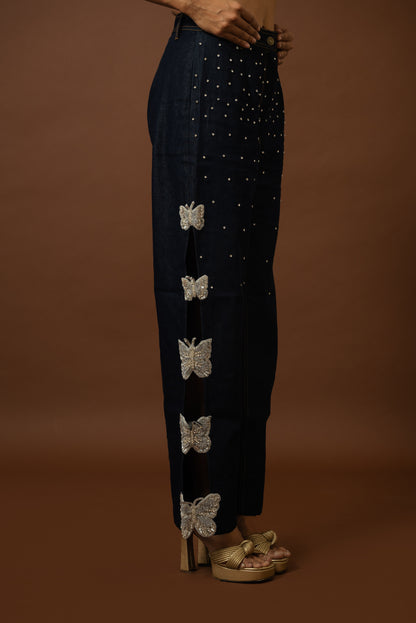 STUDDED BUTTERFLY DENIM