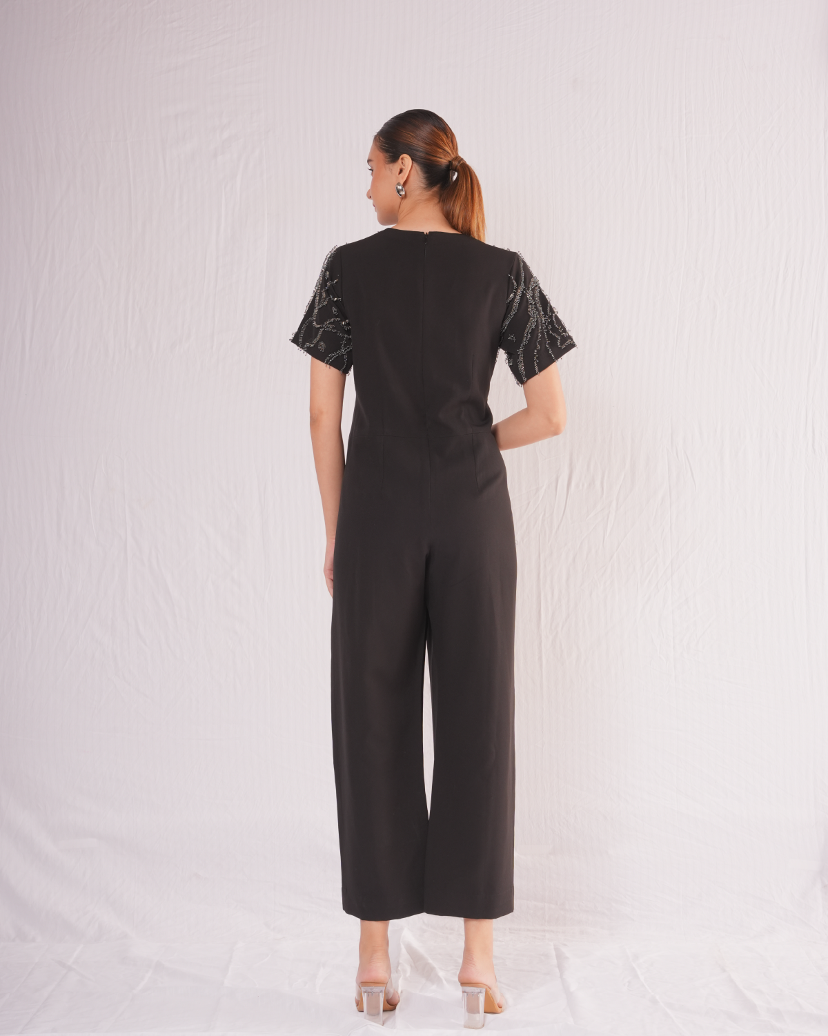 3D BEADS JUMPSUIT WITH BACK TRAIL