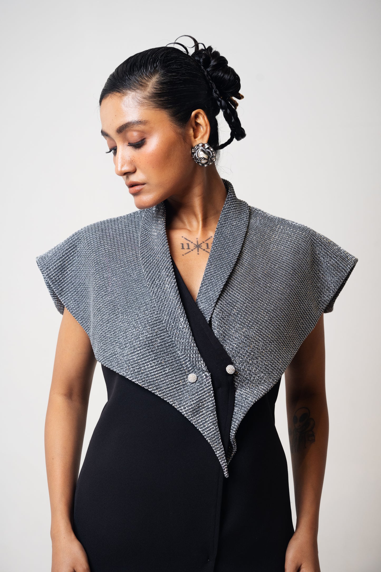 Shimmer Collar Blazer Dress