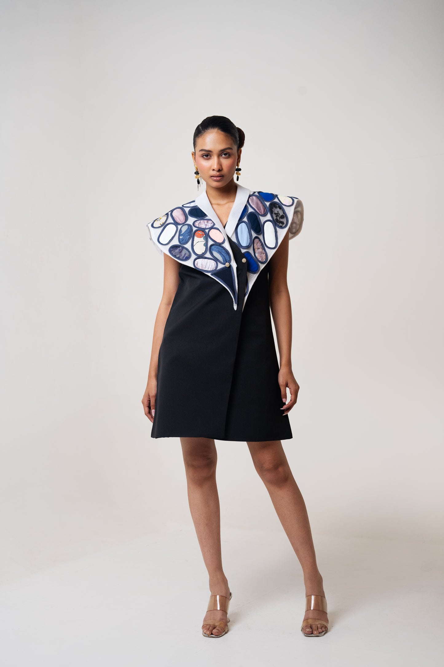 Patch Net Collar Blazer Dress