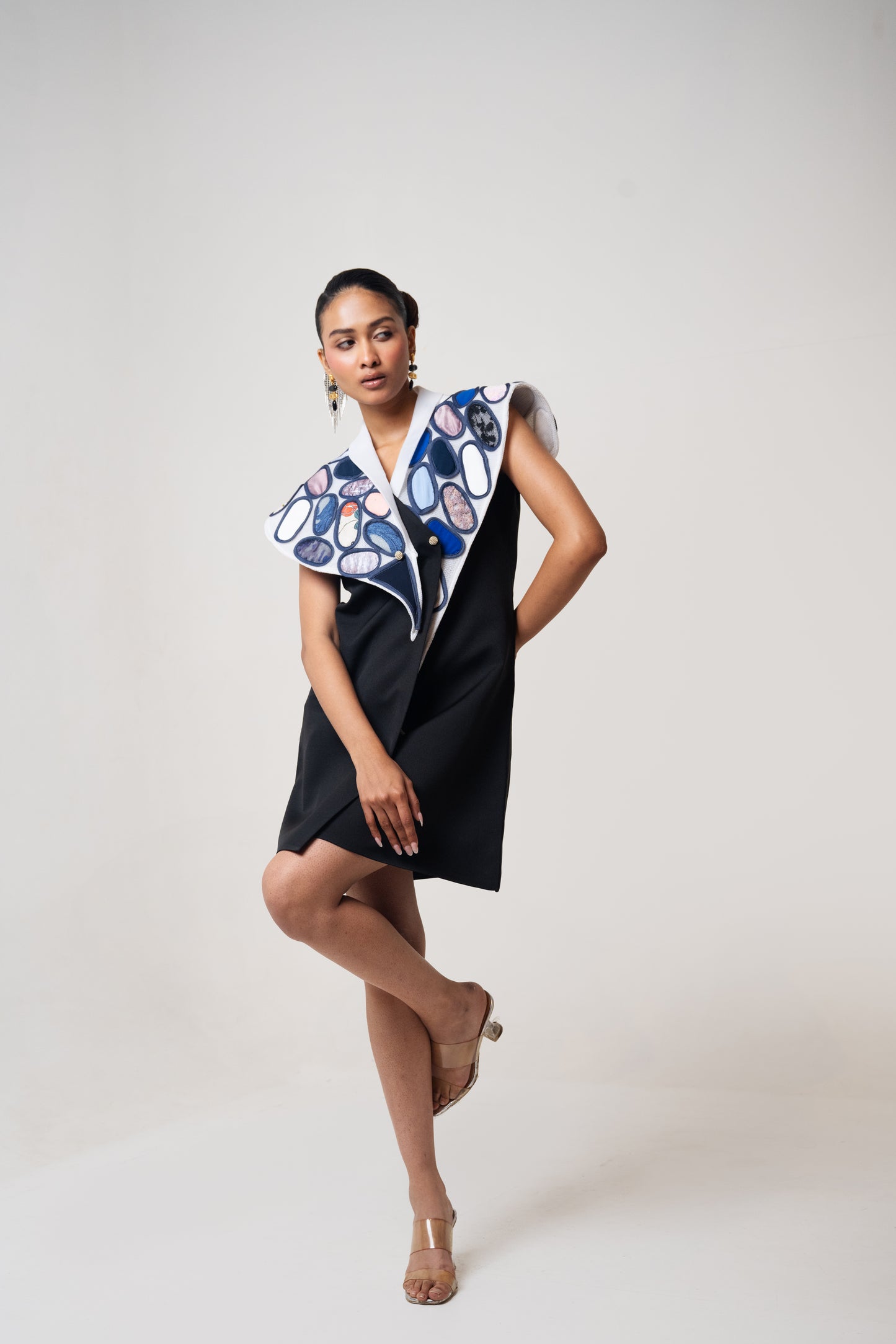 Patch Net Collar Blazer Dress