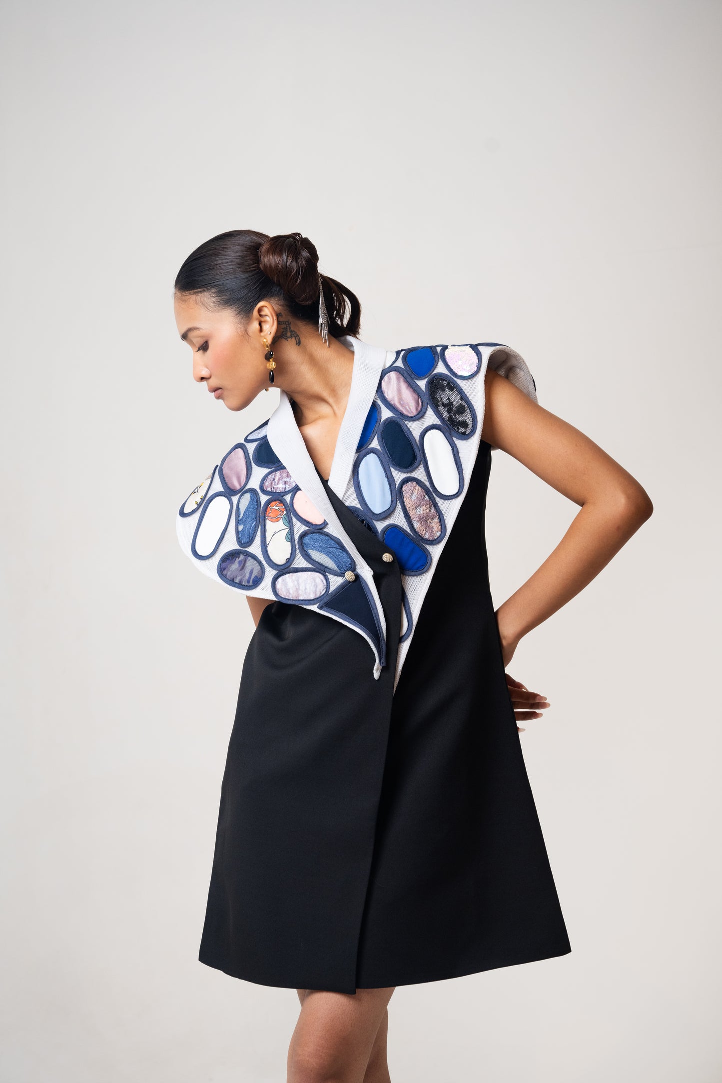 Patch Net Collar Blazer Dress