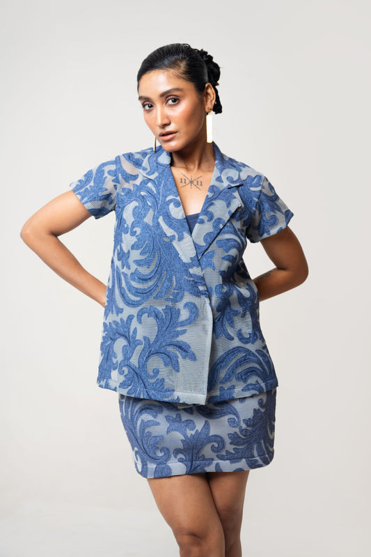 Net Denim Overlap Top