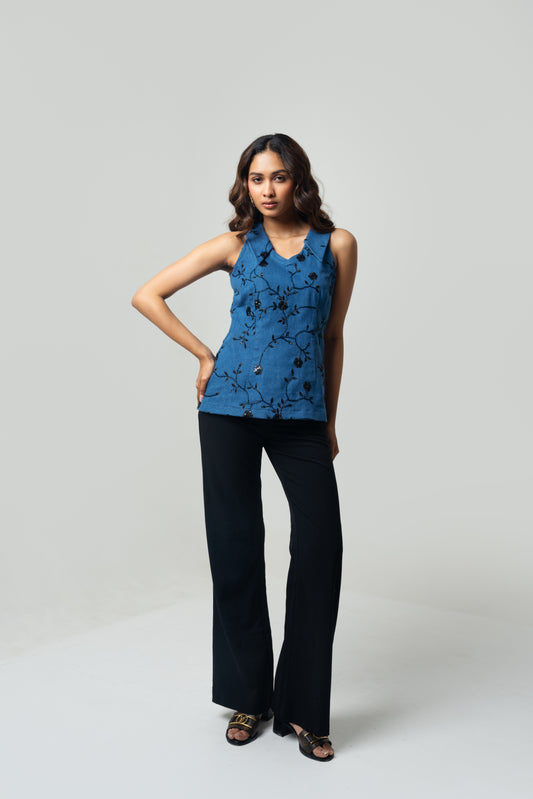 Collar Denim Top