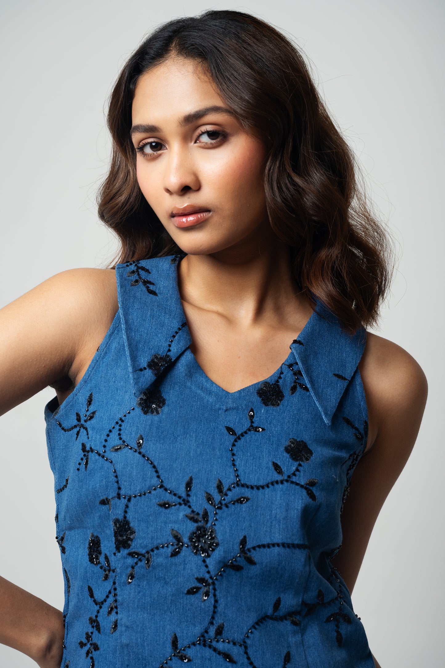Collar Denim Top