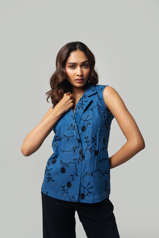 Overlap Denim Blazer