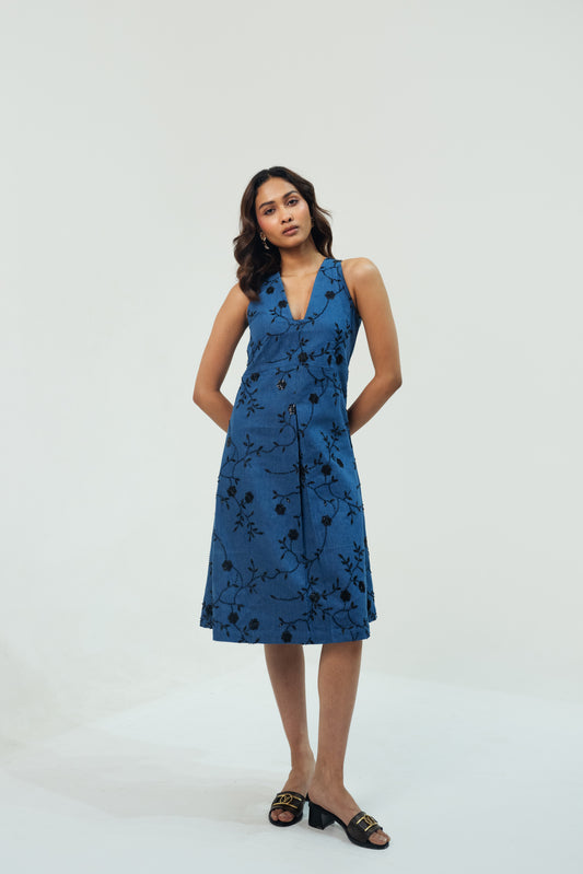 V Neck Denim Work Dress